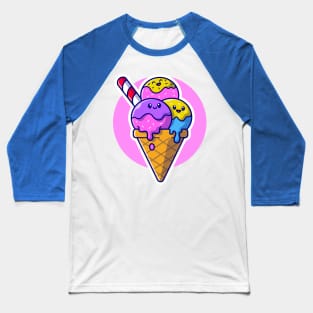 Cute Ice Cream Cone Cartoon Baseball T-Shirt